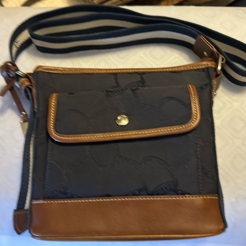 Champs, Cross Body Bag, Navy with Brown leather trim.  EUC only used 1 x.